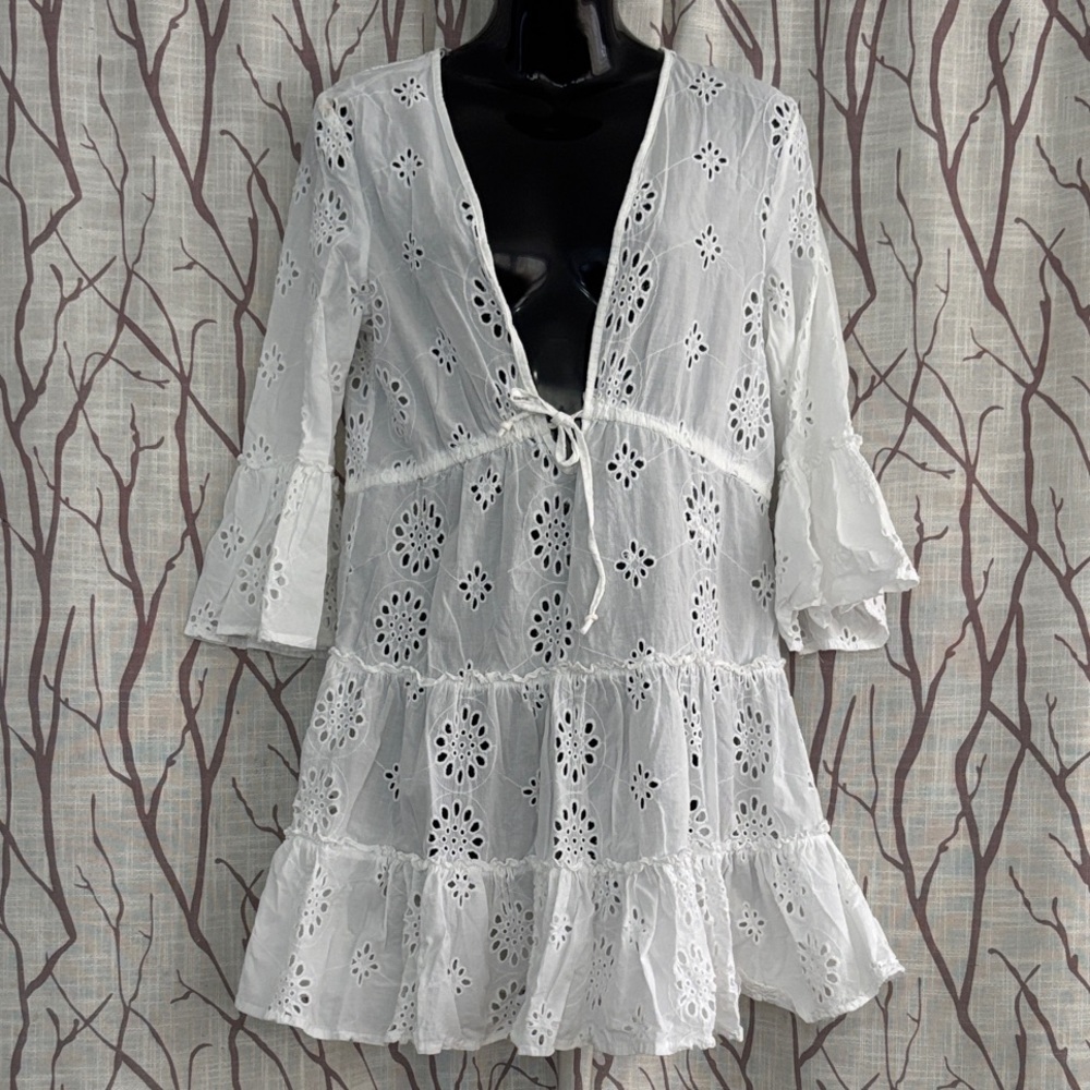 Blue Island: White Eyelet Swim Cover-Up